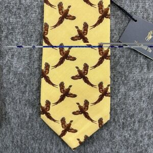 Polo By Ralph Lauren Yellow Wool Tie with Birds Motif - Italy Made